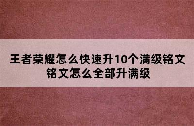 王者荣耀怎么快速升10个满级铭文 铭文怎么全部升满级